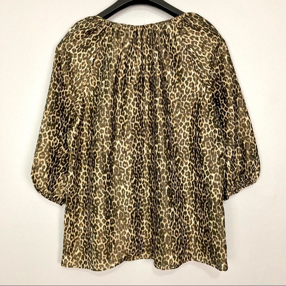 Talbots Silk Blend Leopard Blouse Women’s Size 1X Boat Neck 3/4 Sleeves Metallic - Picture 4 of 6